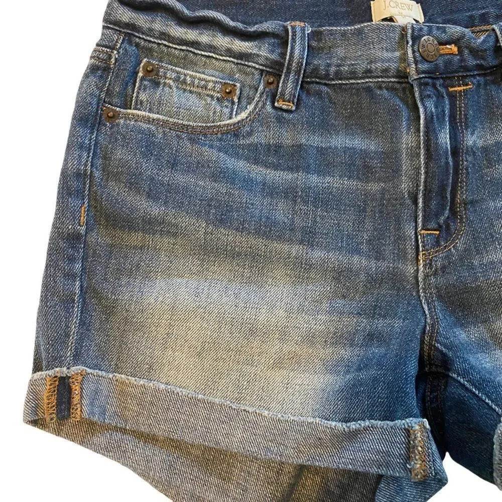 J.Crew Blue Denim Distressed Cuffed Jean Shorts Sz‎ 27